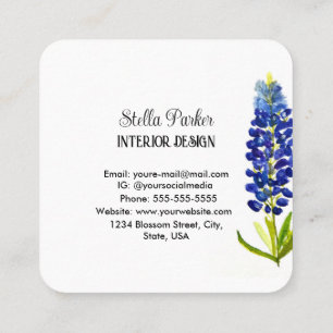 Bluebonnets Elegant Blommigt Texas Affärskort Fyrkantigt Visitkort