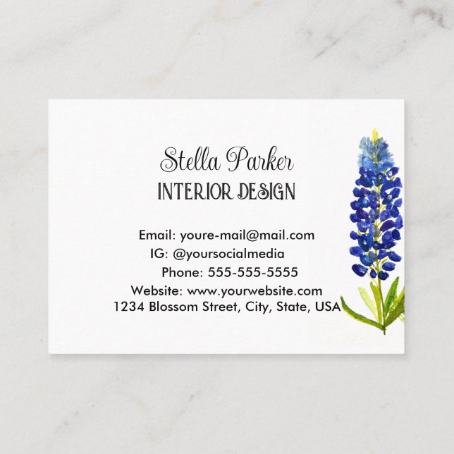 Bluebonnets Elegant Blommigt Texas Affärskort Visitkort (Baksida)
