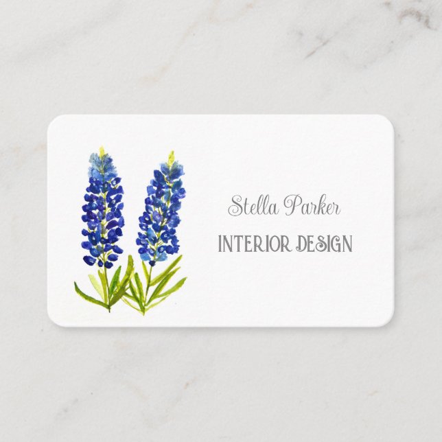 Bluebonnets Elegant Blommigt Texas Affärskort Visitkort (Framsida)
