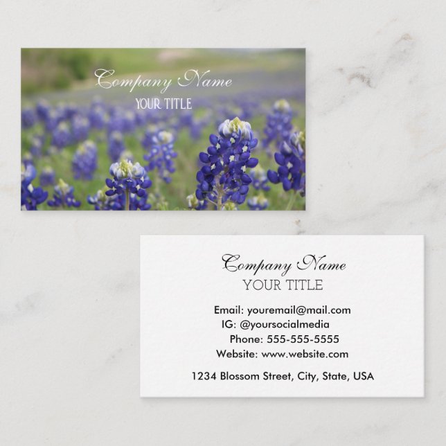 Bluebonnets Texas Company Blommor Affärskort Visitkort (Fram/baksida)