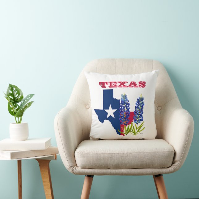 Bluebonnets Texas State Blommigt Watercolor Kudde (Stol)