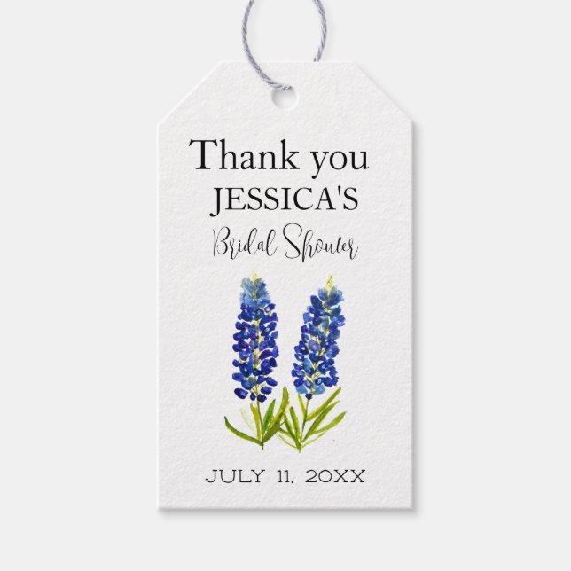 Bluebonnets Vilda Blå Blommor Bröllopsfest Presentetikett (Framsidan)