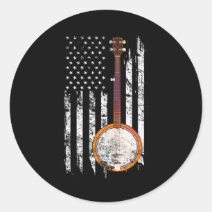 Bluefe Banjo American Flagga Runt Klistermärke