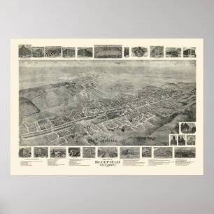 Bluefield panorama- karta för WV - 1911 Poster