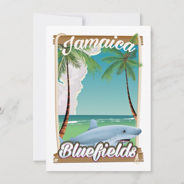 Bluefields, Jamaica semesteravslappning affisch. Inbjudningar (Baksida)