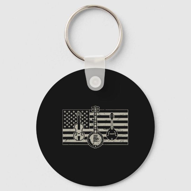 Bluegr Usa Flag Gitarr Banjo Mandolin  Nyckelring (Framsida)