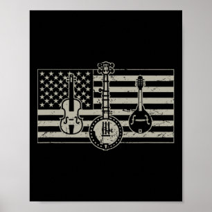 Bluegr USA Flag Gitarr Banjo Mandolin Poster