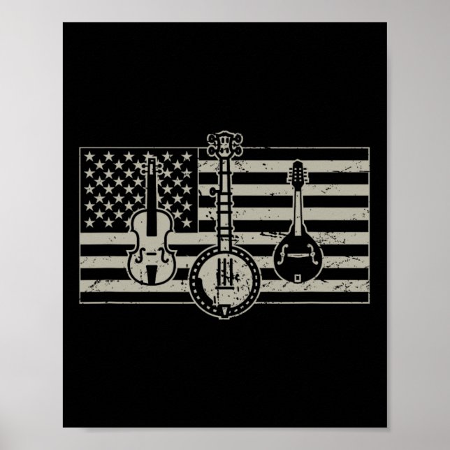 Bluegr USA Flag Gitarr Banjo Mandolin  Poster (Framsidan)
