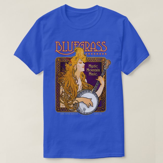 Bluegräs Alphonse Mucha Inspired Banjo Girl T Shirt (Design framsida)