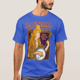 Bluegräs Alphonse Mucha Inspired Banjo Girl T Shirt