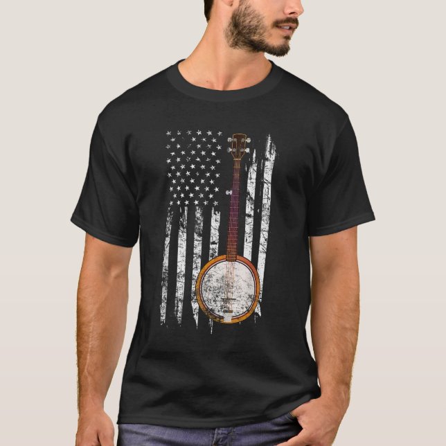 Bluegräs Banjo - Amerikanska Flagga T Shirt (Framsida)