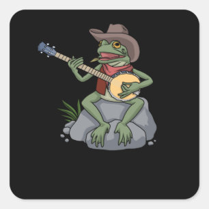 Bluegräs Banjo Frog Land Music Gift Banjo Fyrkantigt Klistermärke