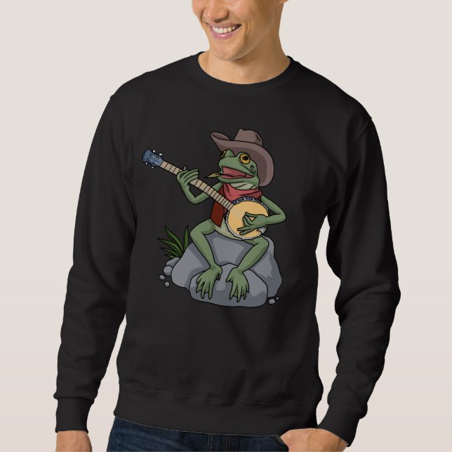 Bluegräs Banjo Frog Land Music Gift Banjo Lång Ärmad Tröja (Framsida)