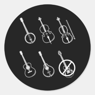 Bluegräs Music Vintage Banjo Mandolin Fiddle Runt Klistermärke