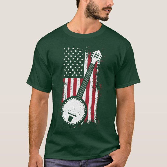 Bluegrass Banjo American US Flag Musician Gift vin T Shirt (Framsida)