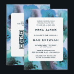 BlueGreen Watercolor-Anpassningsbar QRCode Pub Bat Inbjudningar<br><div class="desc">Perfekt-kort för att tillkännage ett bat mitzvah, pub mitzvah eller annat judiskt firande! Hand gjorde abstrakt vattenfärgsgrafik åt dig på framsidan och baksidan! FULLT ANPASSADE! Klicka på "Anpassa" ovan om du vill redigera texten och lägga till länken till QR-koden. Klicka på "Redigera med verktyg" om du vill justera typsnitt, färg...</div>