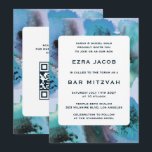 BlueGreen Watercolor-Anpassningsbar QRCode Pub Bat Inbjudningar<br><div class="desc">Perfekt-kort för att tillkännage ett bat mitzvah, pub mitzvah eller annat judiskt firande! Hand gjorde abstrakt vattenfärgsgrafik åt dig på framsidan och baksidan! FULLT ANPASSADE! Klicka på "Anpassa" ovan om du vill redigera texten och lägga till länken till QR-koden. Klicka på "Redigera med verktyg" om du vill justera typsnitt, färg...</div>