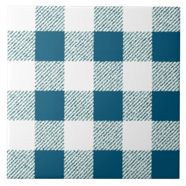 Blueish Gingham Check Mönster Kakelplatta (Framsidan)