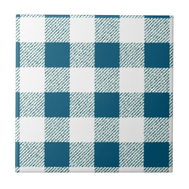Blueish Grönt Gingham Check Mönster Kakelplatta (Framsidan)