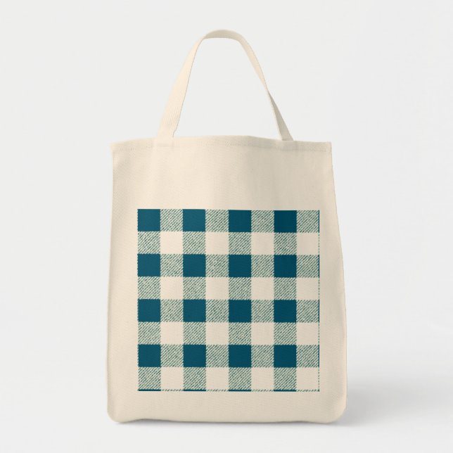 Blueish Grönt Gingham Check Mönster Tygkasse (Framsidan)