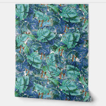 Blueish Turcos Monstera Lövs & Butterflies