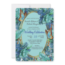 Blueish Turcos Monstera Lövs & Butterflies