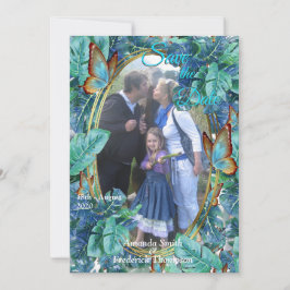 Blueish Turcos Monstera Lövs & Butterflies Inbjudningar