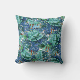 Blueish Turcos Monstera Lövs & Butterflies Kudde