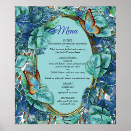 Blueish Turcos Monstera Lövs & Butterflies Poster