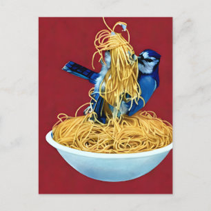 Bluejay ätande Spaghetti Vykort