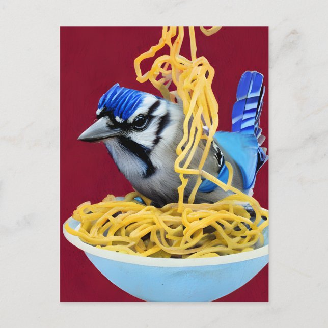 Bluejay Eating Spaghetti Postcard Vykort (Framsida)
