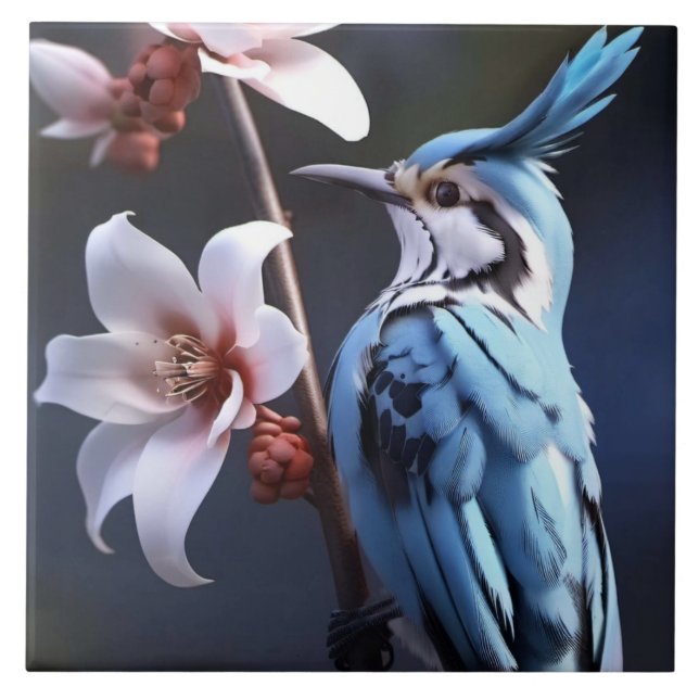 Bluejay och Flowers Kakelplatta (Framsidan)