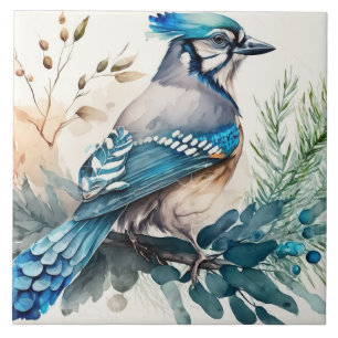 Bluejay på Gren Watercolor Kakelplatta