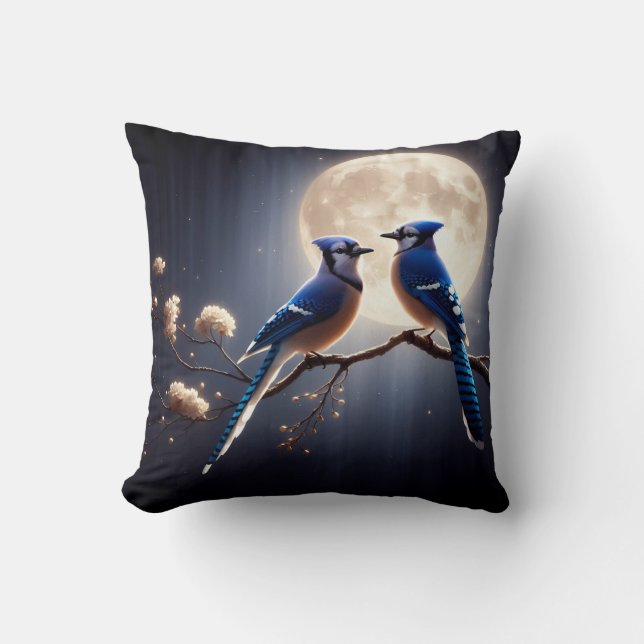 Bluejay Whisper – Tranquil Forest Songbird Art Kudde (Framsida)