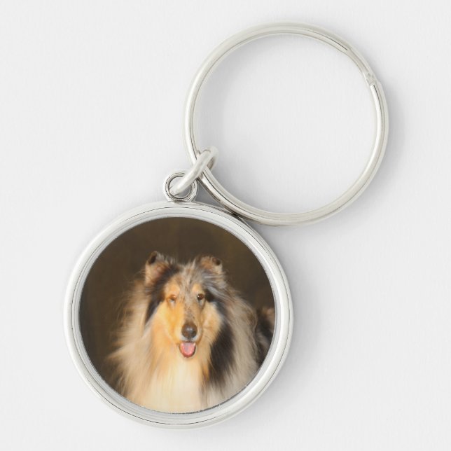 Bluemerle grov CollieKeychain runda Rund Silverfärgad Nyckelring (Framsidan)