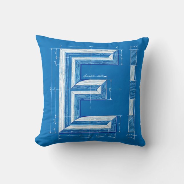 Blueprint Monogram Letter E Kudde (Framsida)
