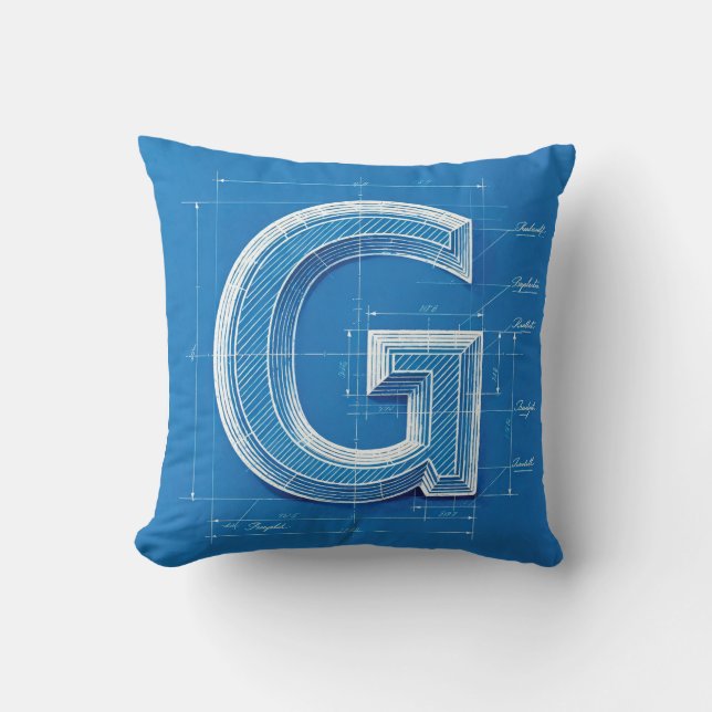 Blueprint Monogram Letter G Kudde (Framsida)