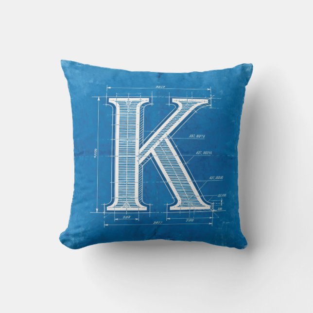 Blueprint Monogram Letter K Kudde (Framsida)