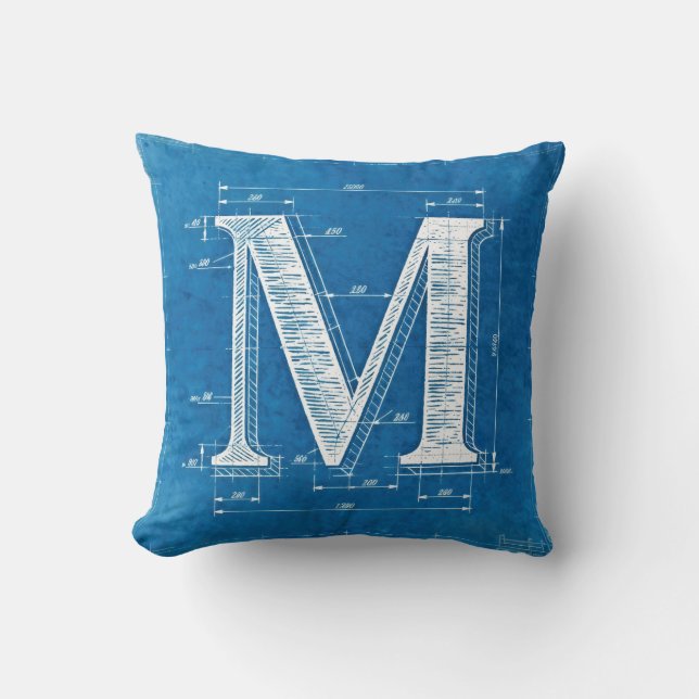 Blueprint Monogram Letter M Kudde (Framsida)