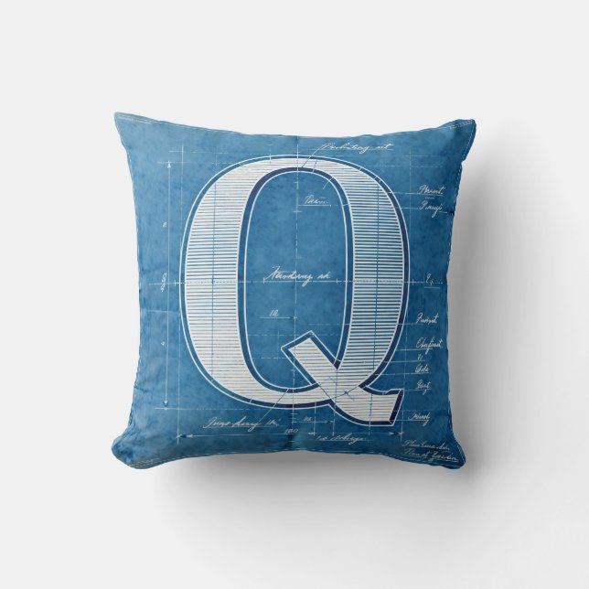 Blueprint Monogram Letter Q Kudde (Framsida)