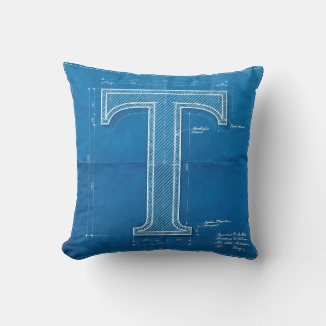 Blueprint Monogram Letter T Kudde (Framsida)