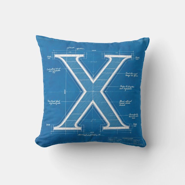 Blueprint Monogram Letter X Kudde (Framsida)