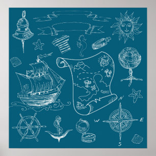 Blueprint Nautical Graphic Mönster Poster