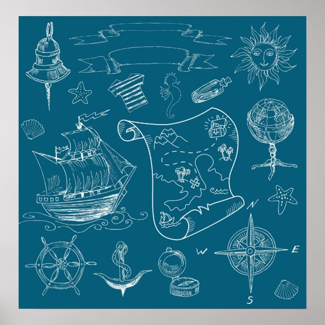 Blueprint Nautical Graphic Mönster Poster (Framsidan)