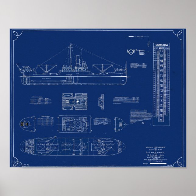 Blueprint of Lake Freighter SS War Dance Print Poster (Framsidan)