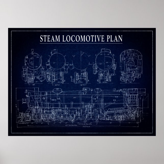 BLUEPRINT OF STEAM LOCOMOTIVE POSTER (Framsidan)