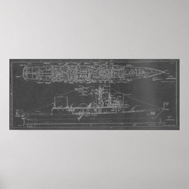 Blueprint of USS Rodney M. Davis FFG-60 Poster (Framsidan)