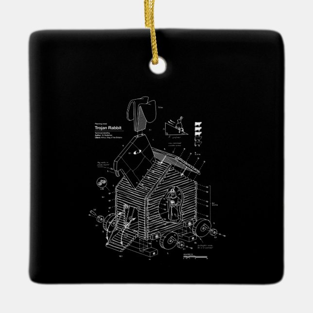 Blueprint Trojan Horse Rabbit Funny Julgransprydnad Keramik (Framsida)