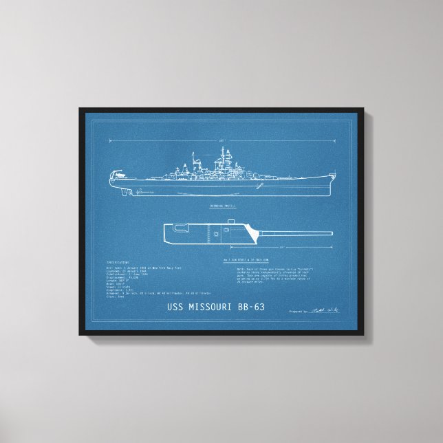 Blueprint USS Missouri BB-63 Canvastryck (Framsida)