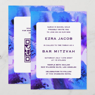 BluePurpl Watercolor-Anpassningsbar QRCode Pub/Bat Inbjudningar